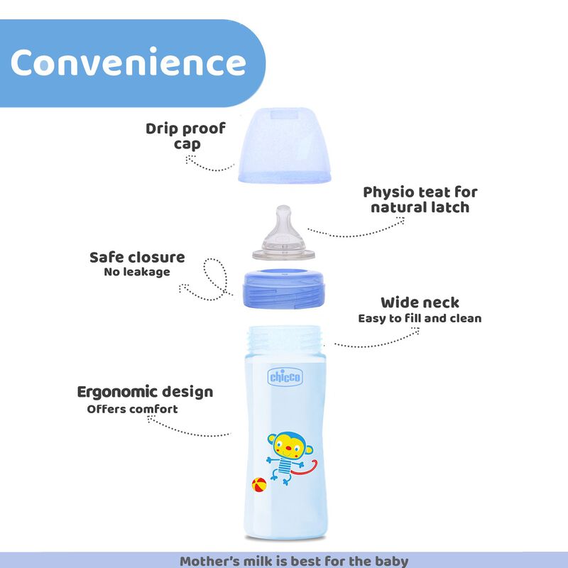 WellBeing Feeding Bottle (250ml, Medium) (Blue) image number null